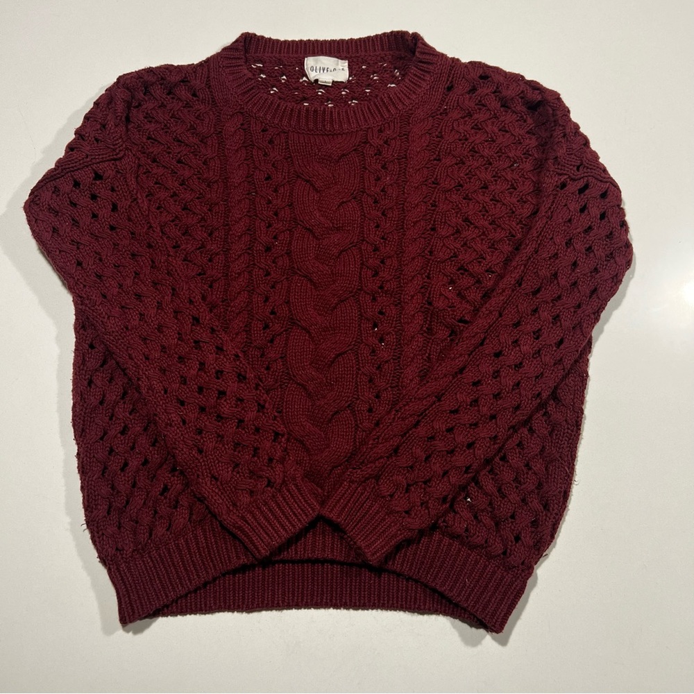 Olive and oak burgundy open knit sweater